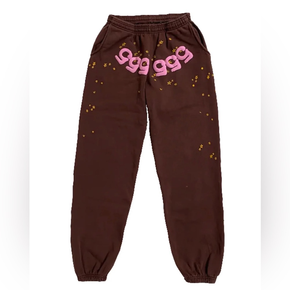 SP5DER “Angel Number” Sweatpants AUTHENTIC Brown and Pink Size Medium 5